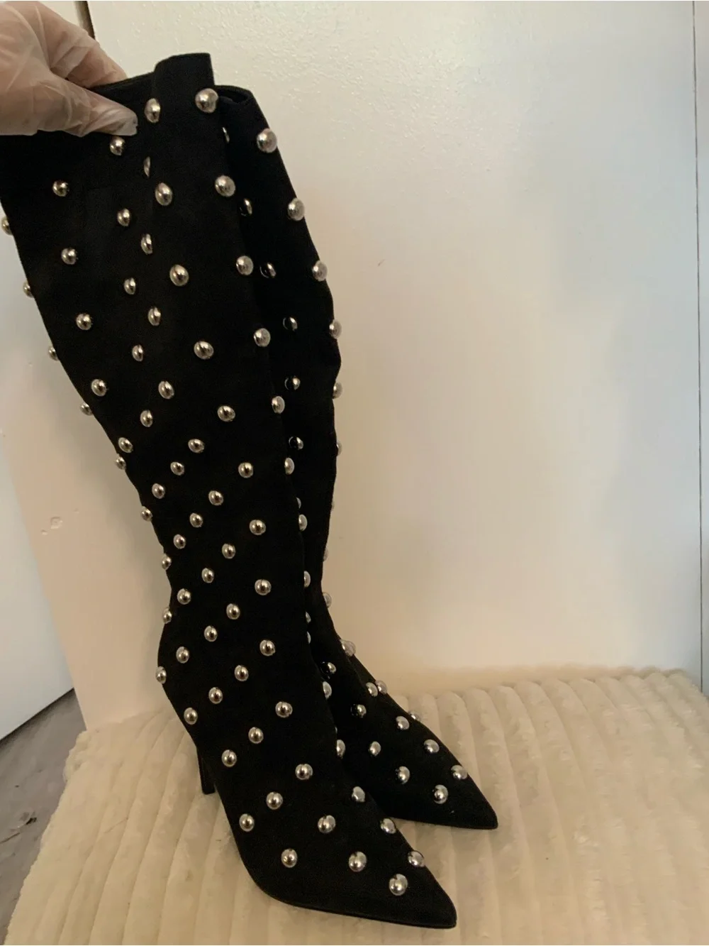 Steve Madden Black Studded Over-the-Knee Stiletto Boots
